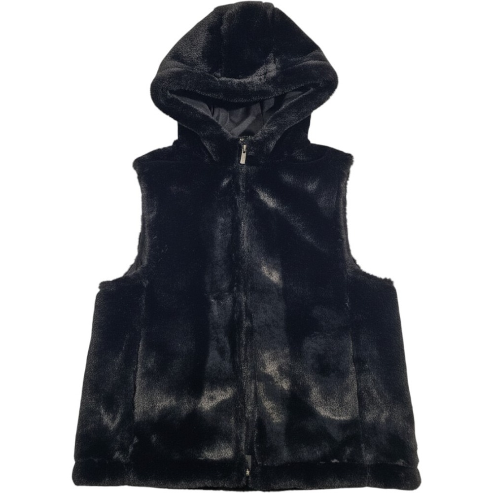 Splendid Lucia Faux Fur Hooded Vest Women S Black Zip Up RF5J130 Soft Plush Cozy